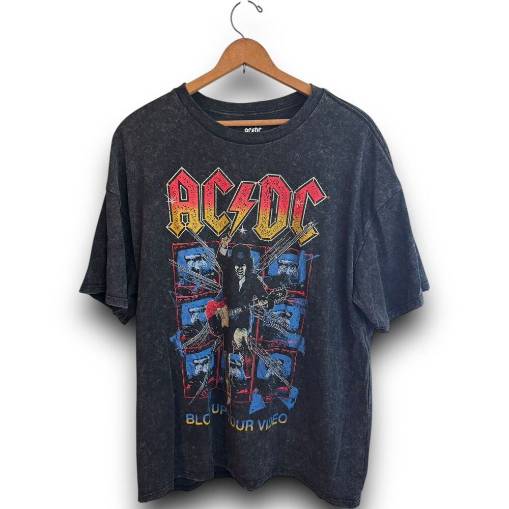 AC/DC “Blow Up Your Video” Tee Size XL Black Acid Wash Band T-Shirt